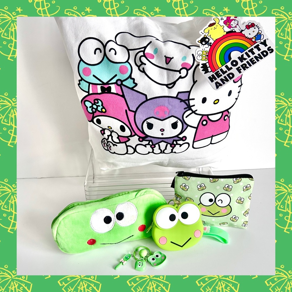 💚Keroppi Lover’s Adorable 5-Piece Tote Bag Bundle!